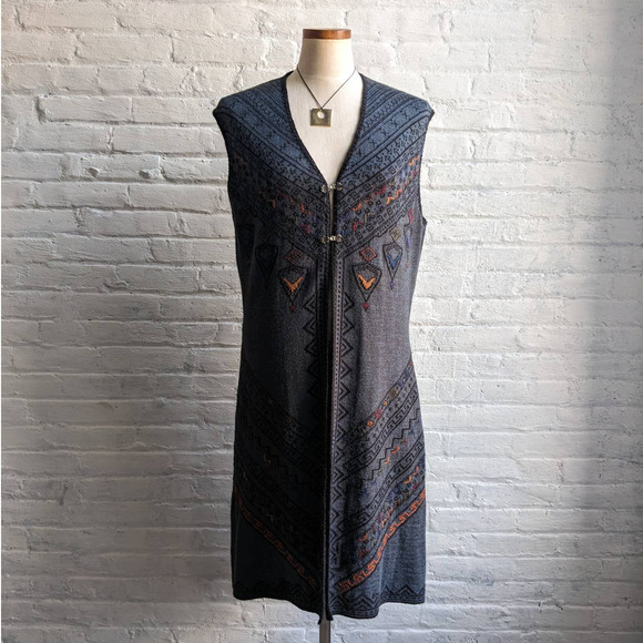 Vintage Southwest Knit Sweater Vest Boho Duster Fairisle Longline Retro Cardigan - Picture 8 of 8